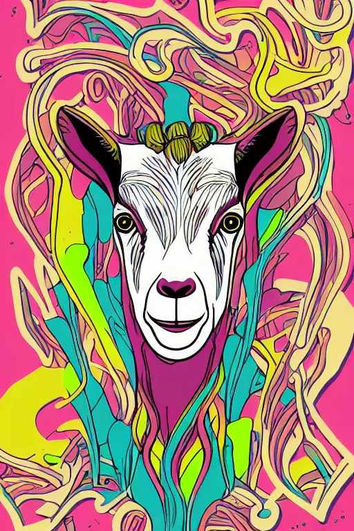 Image similar to Portrait of a goat that is a drug addict, sticker, andromorphic, colorful, illustration, highly detailed, simple, smooth and clean vector curves, no jagged lines, vector art, smooth