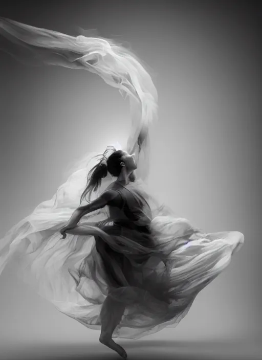 Image similar to a Photorealistic dramatic hyperrealistic render of a beautiful Female smoke dancer by Ken Brower and Deborah Ory of NYC Dance project,Lois Greenfield,Flowing cloth and smoke,Beautiful dynamic dramatic dark moody lighting,volumetric,shadows,cinematic atmosphere,Octane render,8K