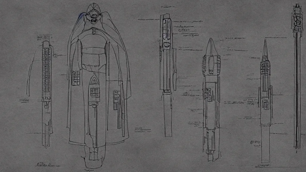 Image similar to ancient blueprint of a lightsaber