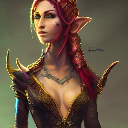 Image similar to portrait of a female elven pirate, character design, concept art, digital illustration, ray tracing, fantasy, neon lighting, intricate and highly detailed, coloured with lots of colour, pose, fantasy, sharp focus,