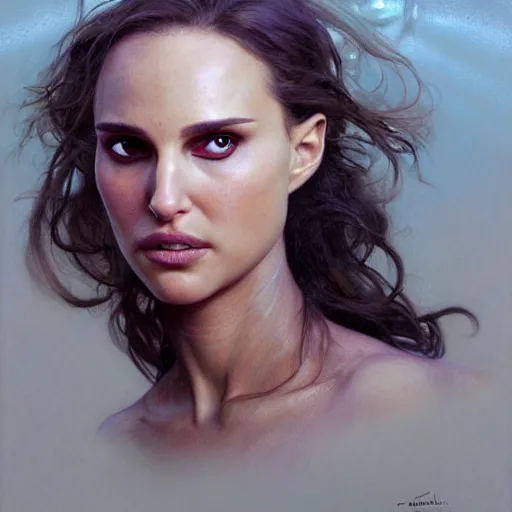 Image similar to a expressive portrait of natalie portman in dramatic lighting, depth of field background, artstation, award - winning realistic sci - fi concept art by jim burns and greg rutkowski, beksinski, a realism masterpiece, expressive color palette, james gilleard, bruegel, alphonse mucha, and yoshitaka amano