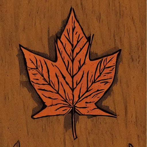 Prompt: fall leaves woodcut stamping by greg rutkowski
