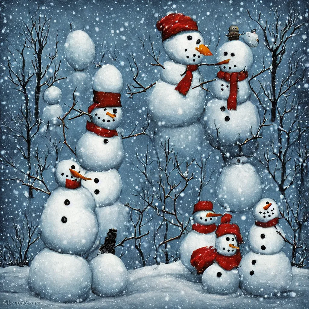 Image similar to a snowman winter scene by alexander jansson