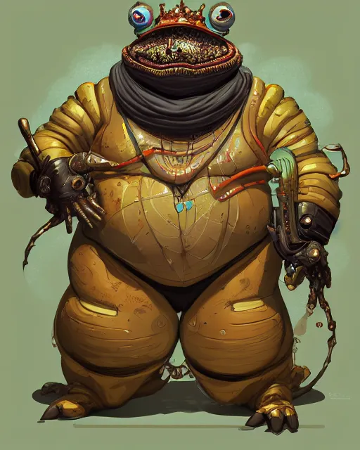 Prompt: a fat slimy anthropomorphic toad king wearing ornate cyberpunk armor, smooth, intricate, elegant, digital painting, artstation, steam, grungy steel, concept art, sharp focus, octane render, illustration, art by josan gonzalez, overwatch character,