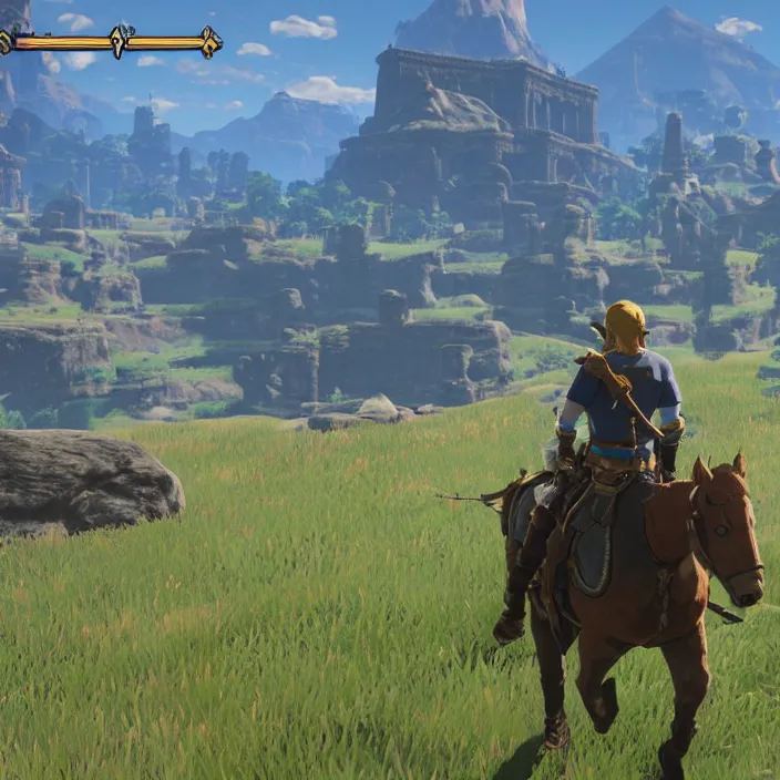 Image similar to Arthur Morgan in The Legend of Zelda Breath of the Wild, detailed screenshot