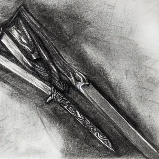 Image similar to a charcoal sketch of a sword