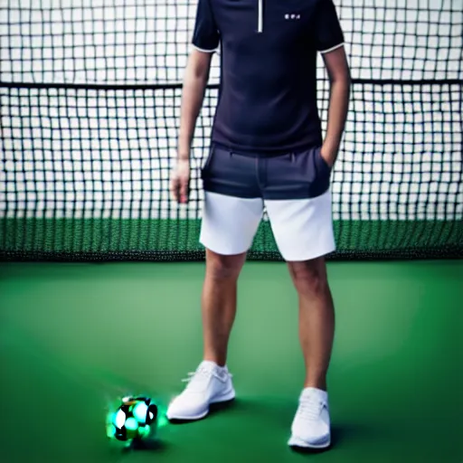 Prompt: A tennis outfit from the future designed by Hugo Boss. Photography of clothing. Studio lightning, frontal shot.