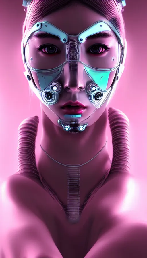 Image similar to face mask on beautiful woman face, cyberpunk art by kuno veeber, cgsociety, computer art, ultra detailed, futuristic, anime aesthetic