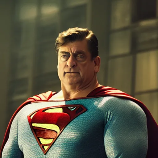 Prompt: John Goodman as Superman, 4K, epic, cinematic, focus, movie still, fantasy, serious, extreme detail, atmospheric, dark colour, sharp focus