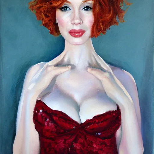 Image similar to Christina Hendricks oil painting,