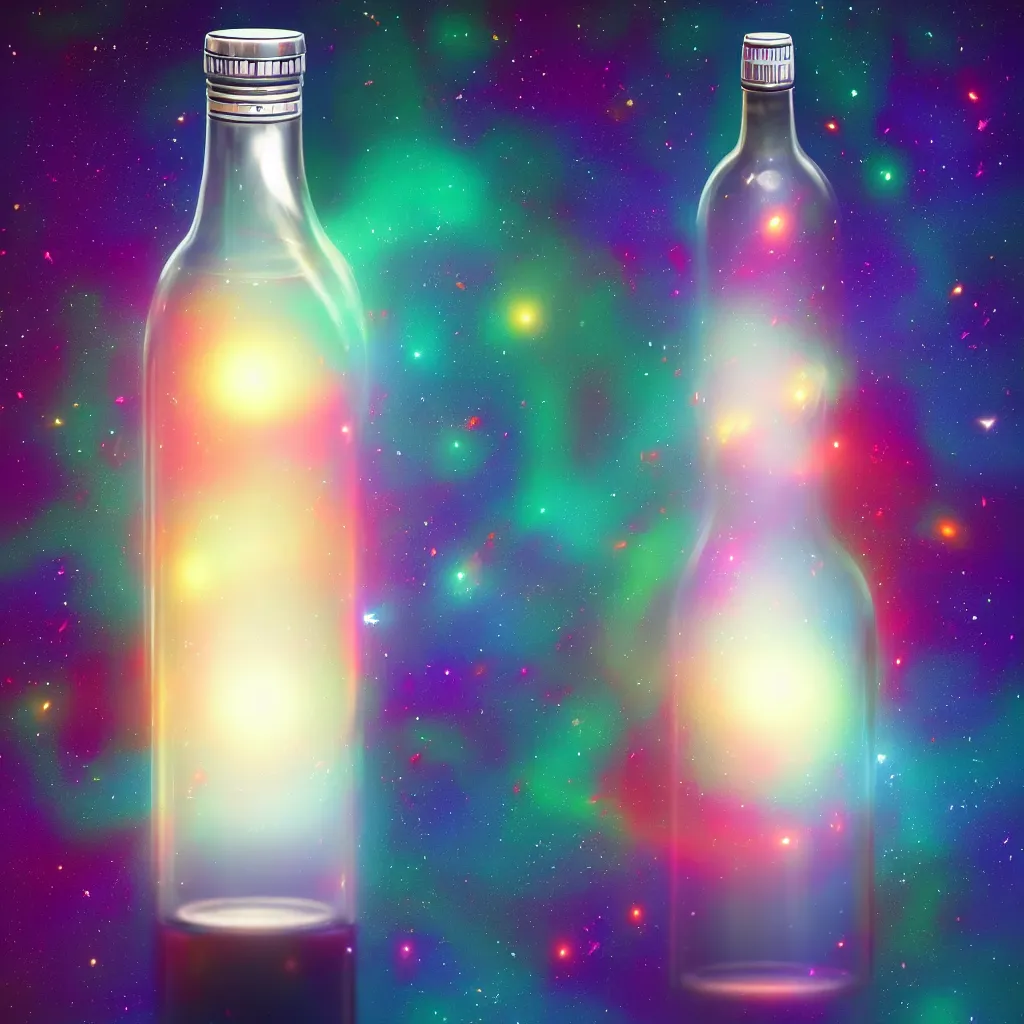 Image similar to the universe contained within a bottle, in a style of artstation