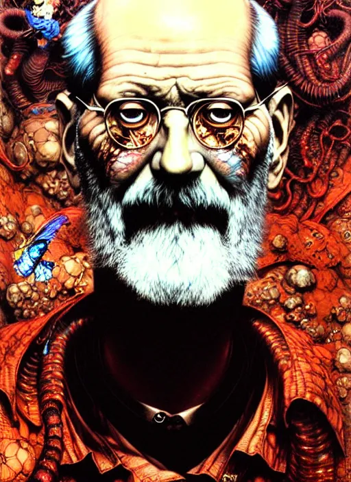 Prompt: detailed image of Sigmund Freud by Ayami Kojima, Amano, Karol Bak, Greg Hildebrandt, and Mark Brooks, rich deep colors. Beksinski painting, part by Adrian Ghenie and Gerhard Richter. art by Takato Yamamoto. masterpiece . intricate artwork by Tooth Wu and wlop and beeple, greg rutkowski, very coherent symmetrical artwork, cinematic, hyper realism, high detail, octane render, unreal engine, 8k, Vibrant colors, Smooth gradients, High contrast, depth of field. by Katsuhiro Otomo, full body character drawing, inspired by Evangeleon, clean ink detailed line drawing, intricate detail, extremely detailed. painting by Arthur Rackham, Eugene de Blaas, Frederic Leighton