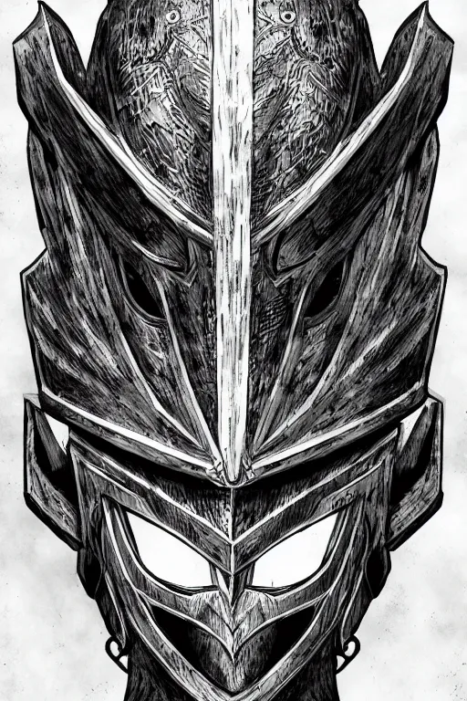 Image similar to armoured warrior human, symmetrical, highly detailed, digital art, crow themed mask, sharp focus, trending on art station, kentaro miura manga art style