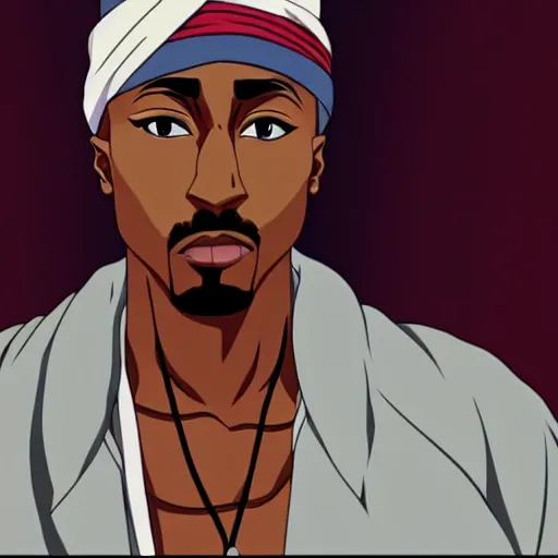 Image similar to Tupac Shakur, screenshot from a 2012s anime