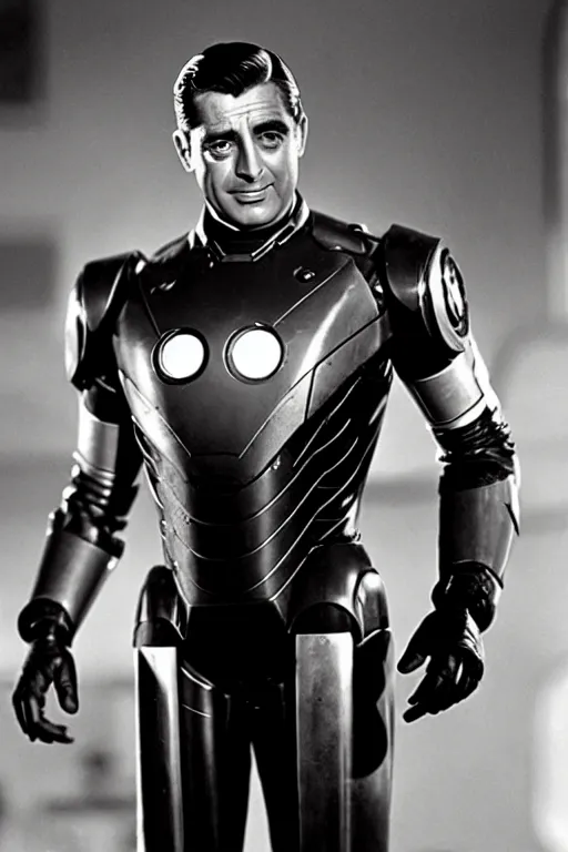 Image similar to cary grant as iron man. superhero movie set in the 1 9 5 0's