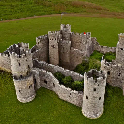 Image similar to a beautiful motte and bailey castle tilt shift perspective high resolution