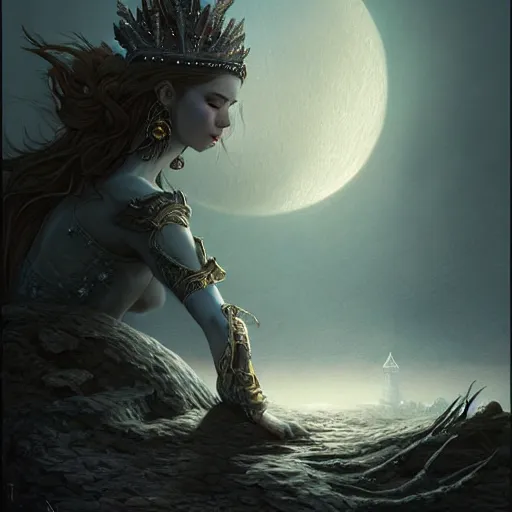 Image similar to lunar queen, fine art, awesome fantasy book cover on pinterest, award winning, dark fantasy landscape, fantasy magic, intricate, elegant, sharp focus, cinematic lighting, highly detailed, digital painting, concept art, art by wlop and artgerm and greg rutkowski, masterpiece, trending on artstation, 8 k