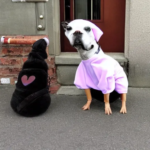 Image similar to A dog dressed as a mob boss smokes a cigar