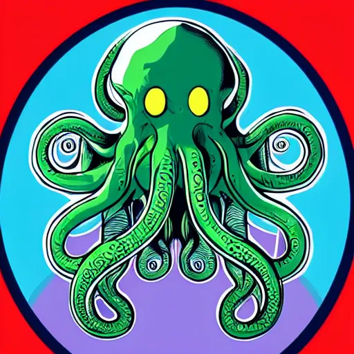 Image similar to hyper realistic award winning illustration by jamie mckelvie of in frame cute cthulhu moving it's tentacles against a blue background, digital art