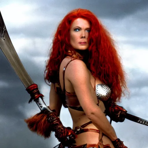 Image similar to an amazing award winning photo of Red Sonja, cinematic