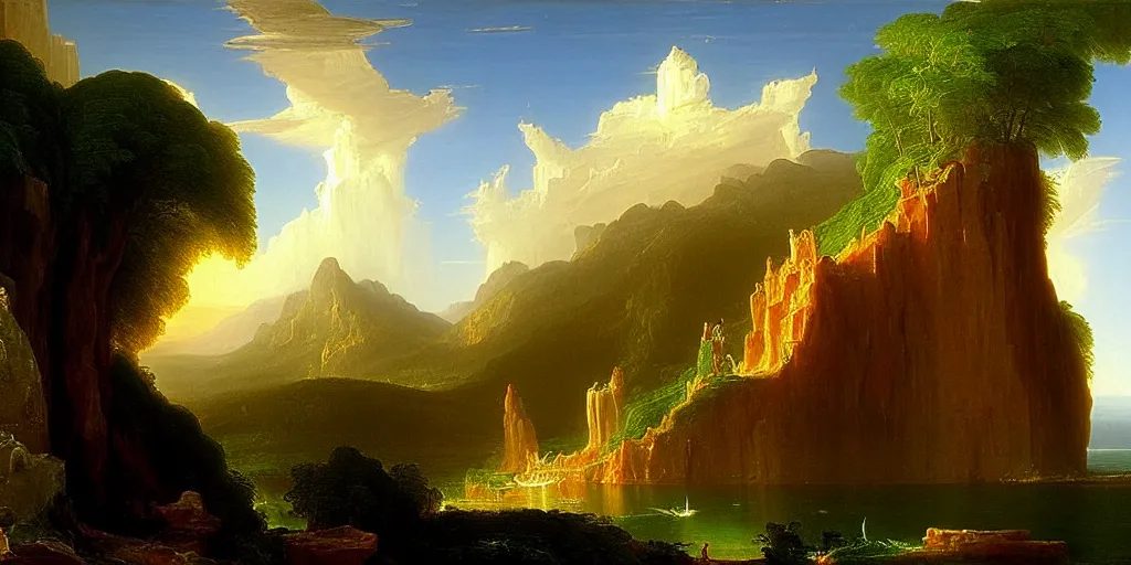 Image similar to an intricate time machine painted by thomas cole