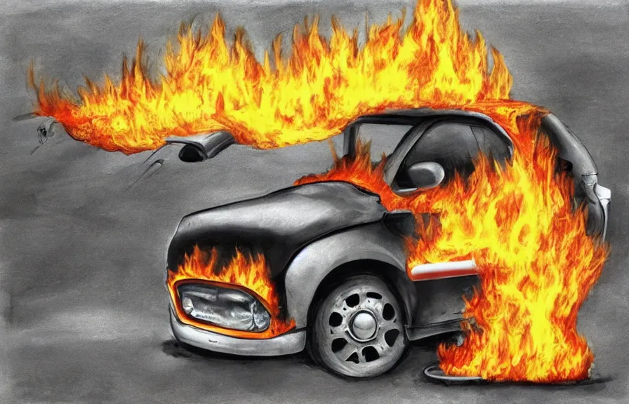 Image similar to car on fire, children drawing