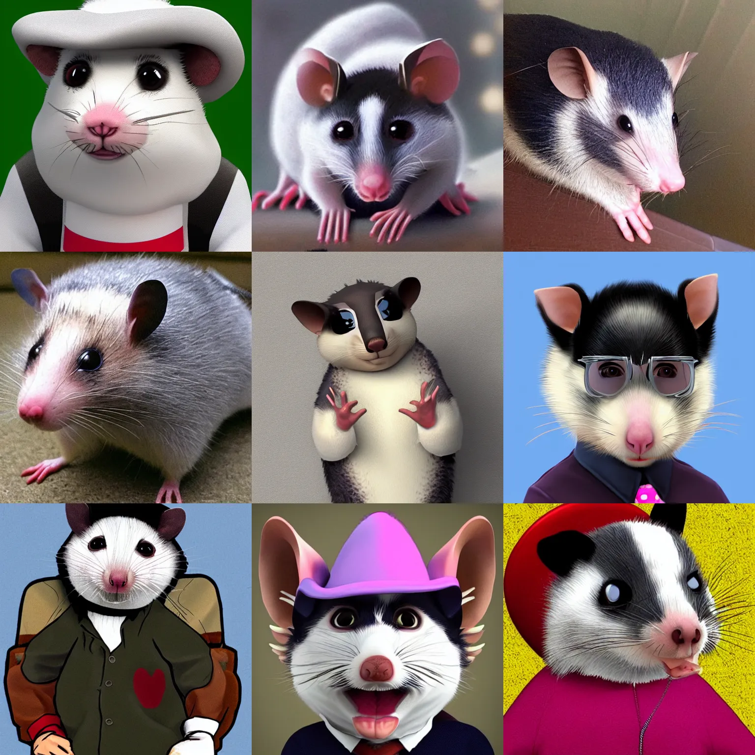 Prompt: a discord profile picture for a person named carlos burguete disguised as a possum