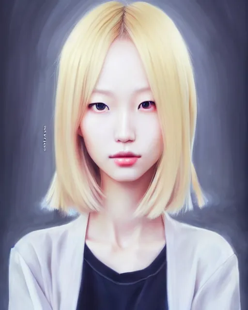 Image similar to portrait of Soo Joo Park as Anime girl cute-fine-face, blonde hair, pretty face, realistic shaded Perfect face, fine details. Anime. realistic shaded lighting by Ilya Kuvshinov Giuseppe Dangelico Pino and Michael Garmash and Rob Rey