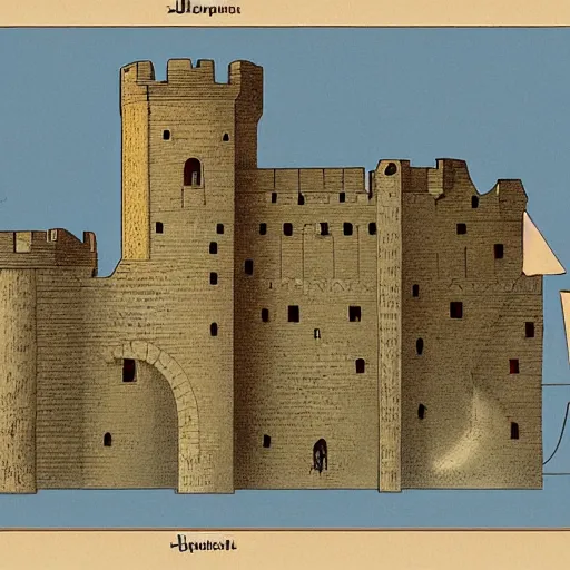 Image similar to cross-section of a medieval castle, encyclopedic illustration, , detailed