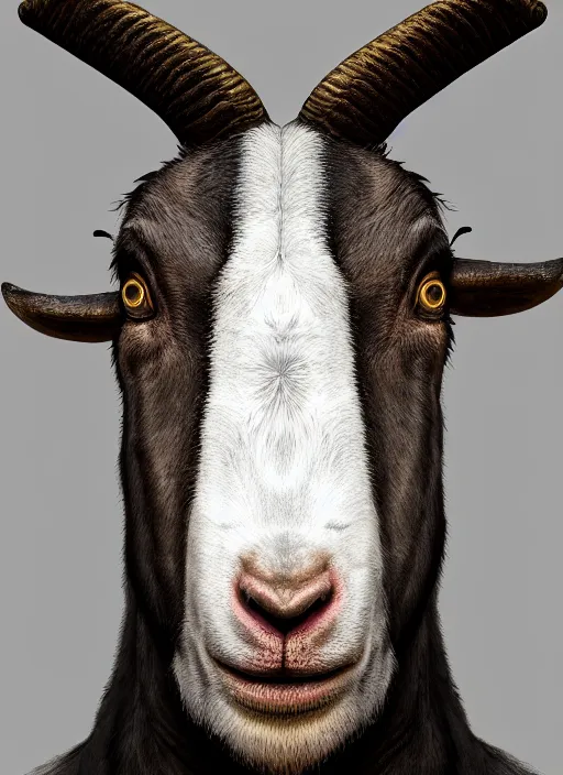 Image similar to anthropomorphic portrait of half goat will smith, au naturel, hyper detailed, digital art, trending in artstation, cinematic lighting, studio quality, smooth render, unreal engine 5 rendered, octane rendered, art style by klimt and nixeu and ian sprigger and wlop and krenz cushart