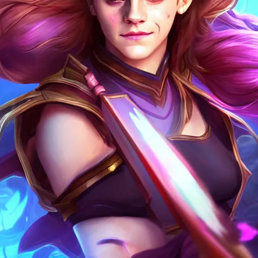 Image similar to Emma Watson as champion in League of Legends . Digital Art. Legendary Skin.