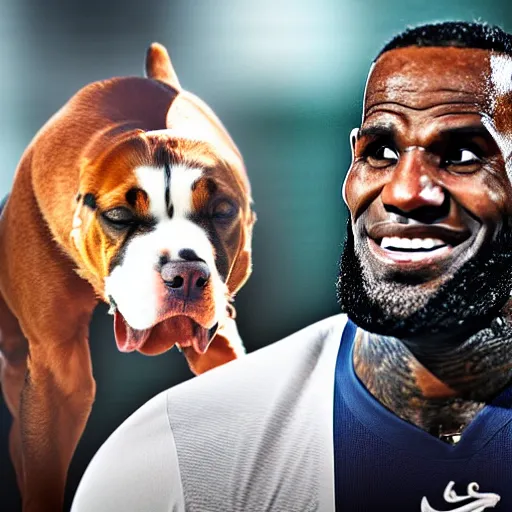 Image similar to lebron james with that dog in him, professional photograph, hd quality, high quality 4 k quality, 8 k quality, high detail