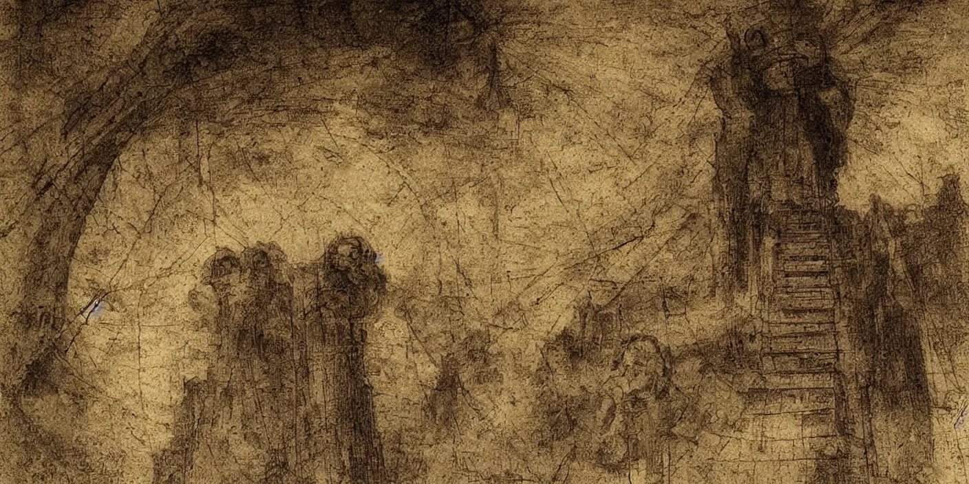 Prompt: Stairway to heaven, by Leonardo da Vinci