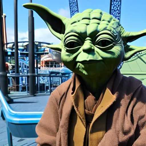 Prompt: Yoda at Blackpool pleasure beach
