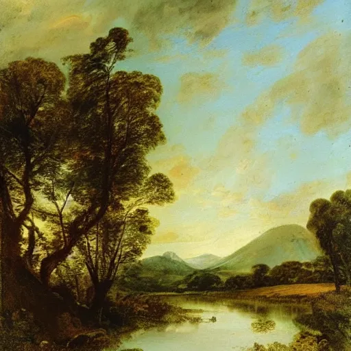 Prompt: new zealand landscape painting, oil painting by thomas gainsborough, hudson river school