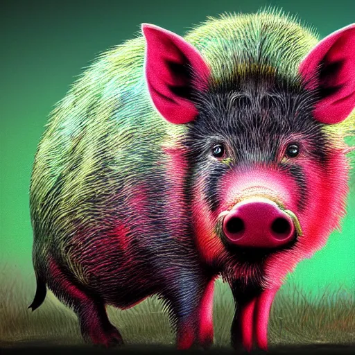 Prompt: Photorealistic boar that's textured and colored like a watermelon, Hyperdetailed, 108 megapixels, artstation concept art