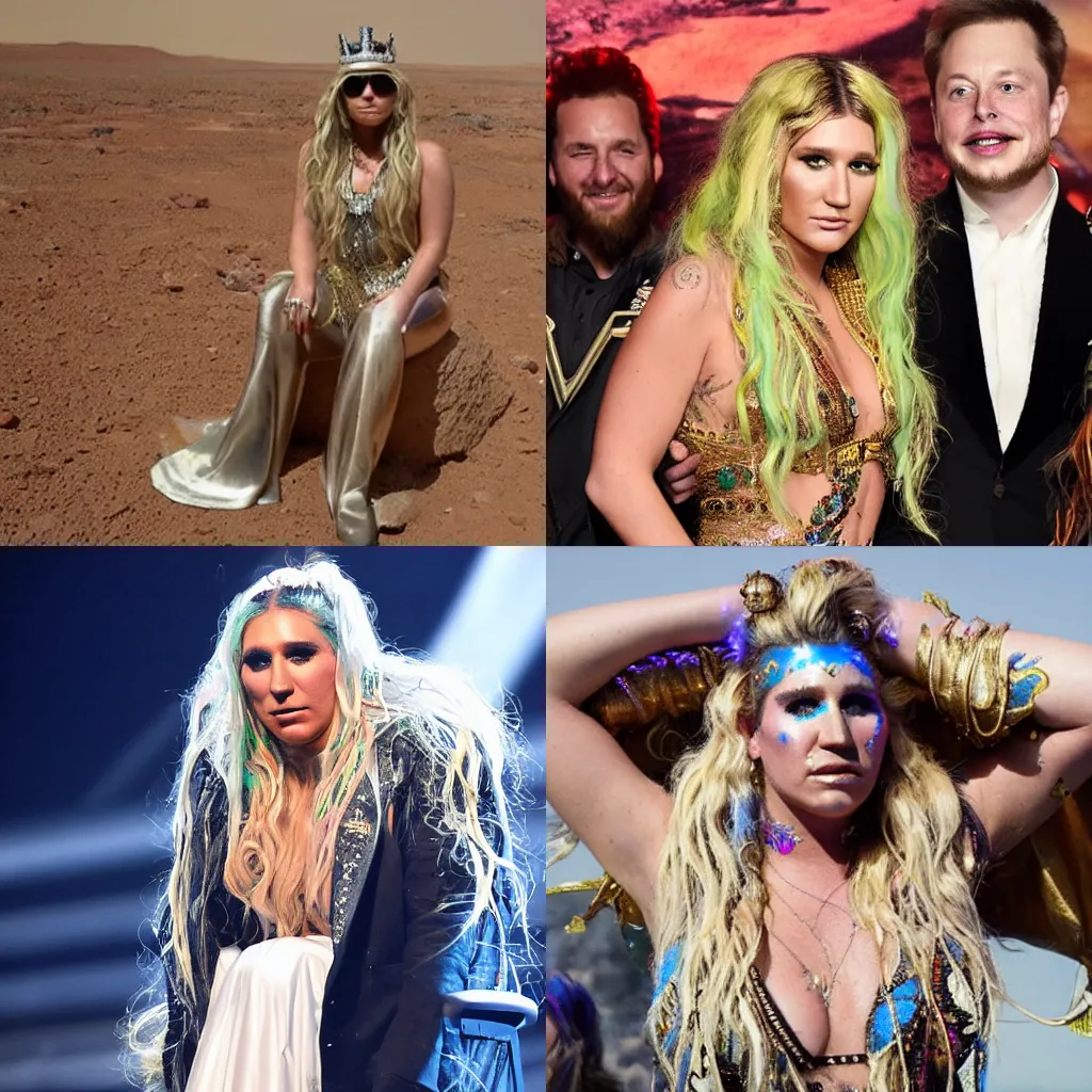 Prompt: kesha seizes the throne from elon on mars