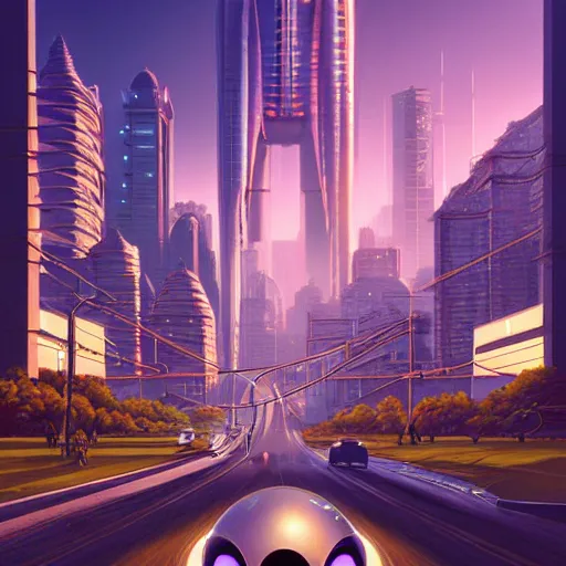 Image similar to sentient ai robotic all knowing being designed by jony ive in cybercity, golden hour, poster by michael whelan and gilbert williams and evgeny lushpin and artgerm and alena aenami, 3 0 mm, well proportioned, highly detailed, rule of thirds, long exposure