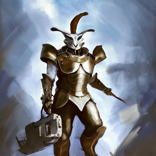 Prompt: greg manchess portrait painting of armored white rabbit from alice in wonderland as overwatch character, medium shot, asymmetrical, profile picture, organic painting, sunny day, matte painting, bold shapes, hard edges, street art, trending on artstation, by huang guangjian, gil elvgren, ruan jia, randy vargas, greg rutkowski