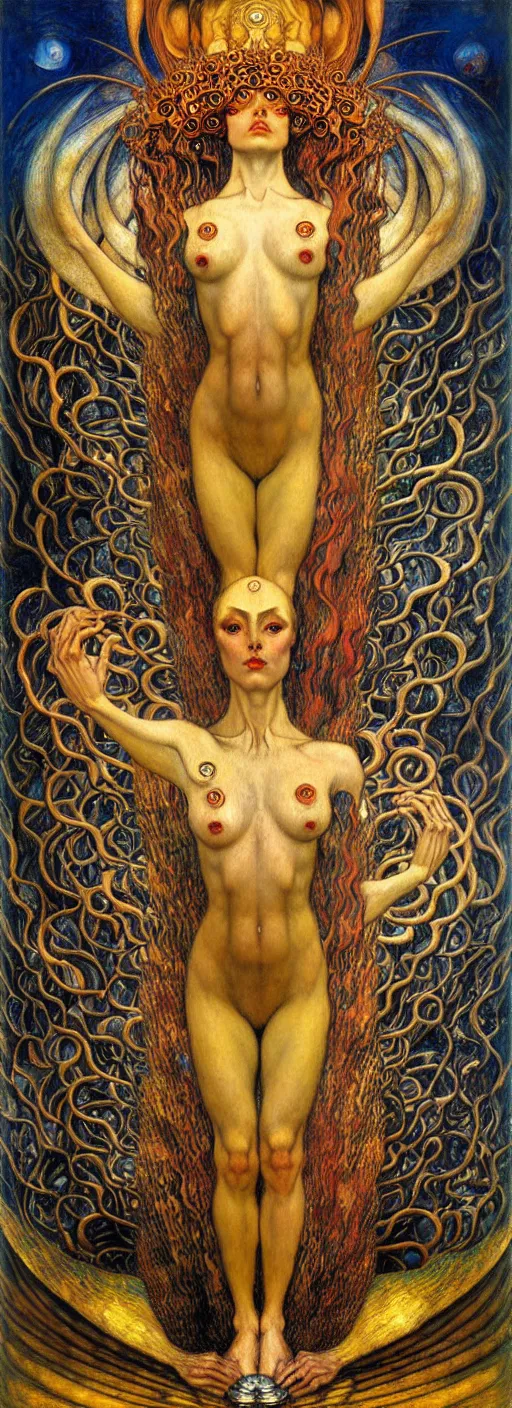 Image similar to Divine Chaos Engine by Karol Bak, Jean Delville, William Blake, Gustav Klimt, and Vincent Van Gogh, symbolist, visionary