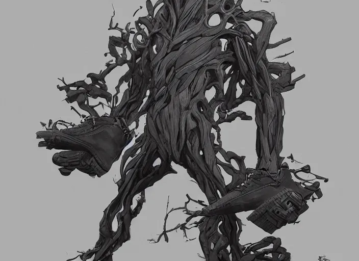 Prompt: sneakers of groot by yoji shinkawa, concept art, unreal engine, octane render