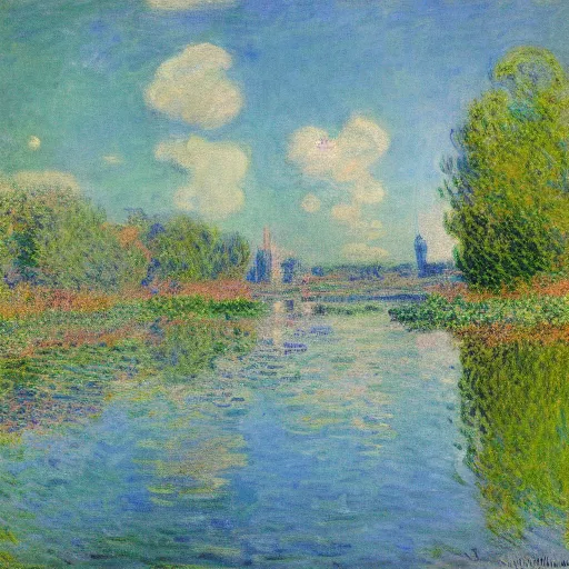 Image similar to a beautiful painting of Columbus Ohio Scioto river by Claude monet