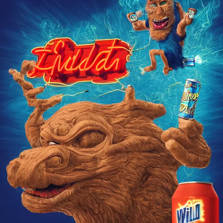 Image similar to 1 9 9 0's wild advertisement octane render portrait by wayne barlow and carlo crivelli and glenn fabry and pixar, a crazed humanoid cartoon leapord smoking a cigarette while holding up a colorful neon blue energy drink while standing on a playground, cinema 4 d, ray traced lighting, very short depth of field, bokeh