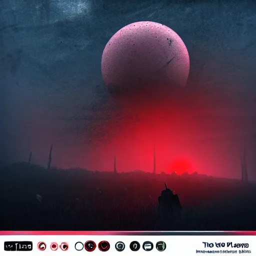 Image similar to new planet, red, red sky, depth, creepy, monsters, eyes, graveyard, death, dead, red eyes, 8k, hyperrealistic, depth, vray, high resoulution, deathly