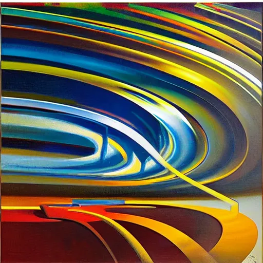 Image similar to abstract art representing momentum, oil painting by john berkey and gabriel dawe, masterwork