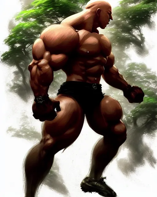 Prompt: gigachad luigi bodybuilder fighting like saitama in forest, fantasy character portrait, ultra realistic, anime key visual, full body concept art like vin diesel, intricate details, highly detailed by greg rutkowski, ilya kuvshinov, gaston bussiere, craig mullins, simon bisley