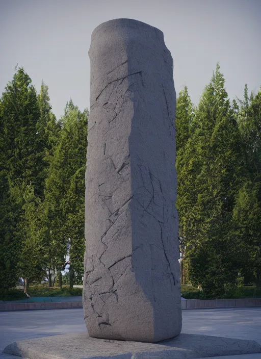 Image similar to highly detailed realistic architecture 3 d render of a stele sculpture in frank gahry style standing near a highway, archdaily, made in unreal engine 4 octane render