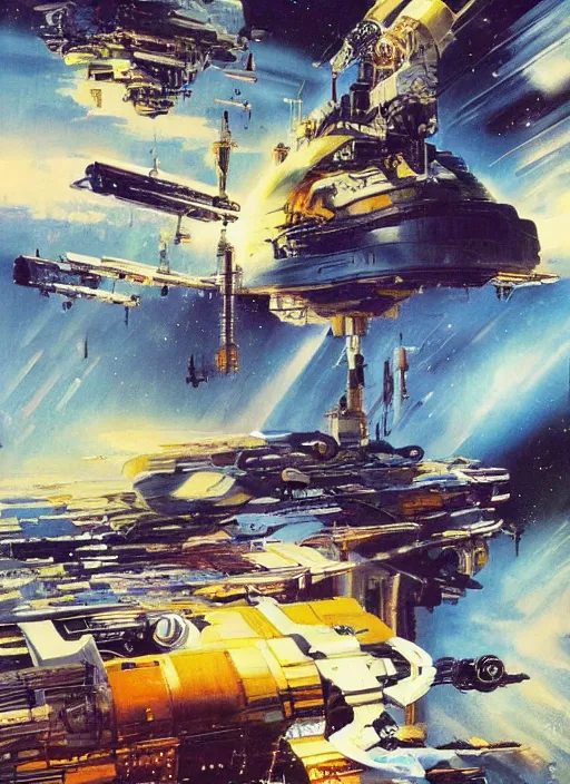 Image similar to spacious bg. minimalistic piece. simplified environment. lonely cosmos. single ship as main subject. masterpiece book cover illustration by the great famous sci - fi artist john berkey.