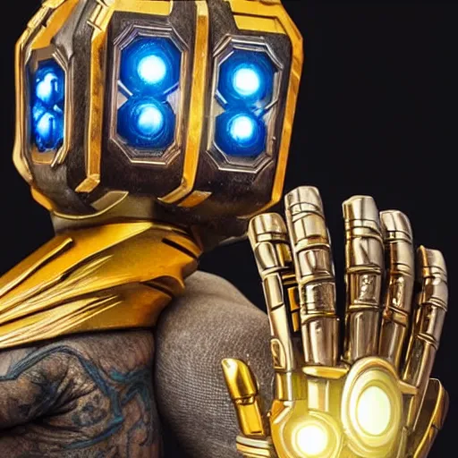 Image similar to infinity gauntlet with 6 infinity stones from marvel superheroes but it is made out of wood, 8k, super detailed, highly detailed, sharp focus, epic lighting, award winning photography, 8kHdR