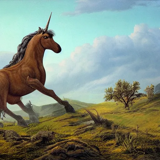 Prompt: the magdeberg unicorn, paleoart,